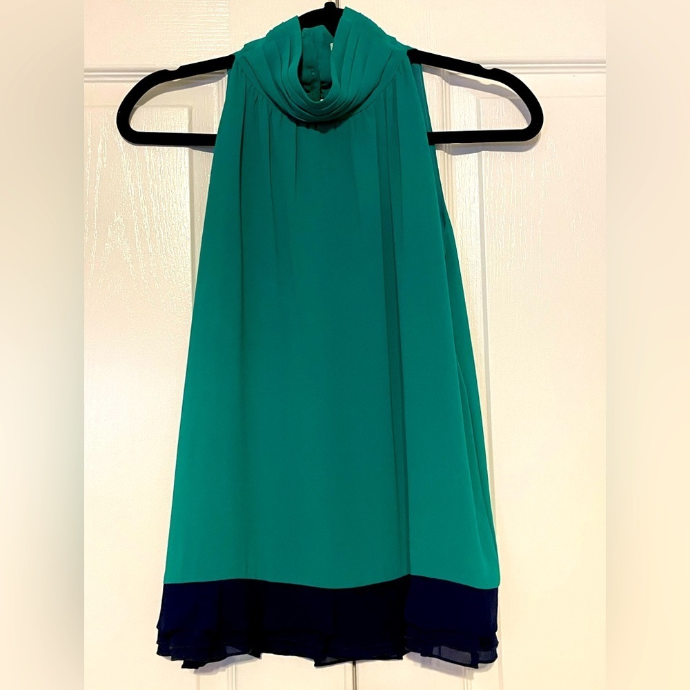 Joy Joy Button-Collar Green and Navy Tank (NWT)